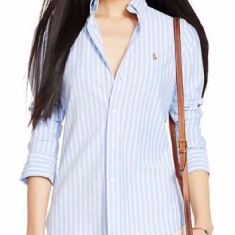 Ralph Lauren Custom Fit Blue and White Stripe Top
